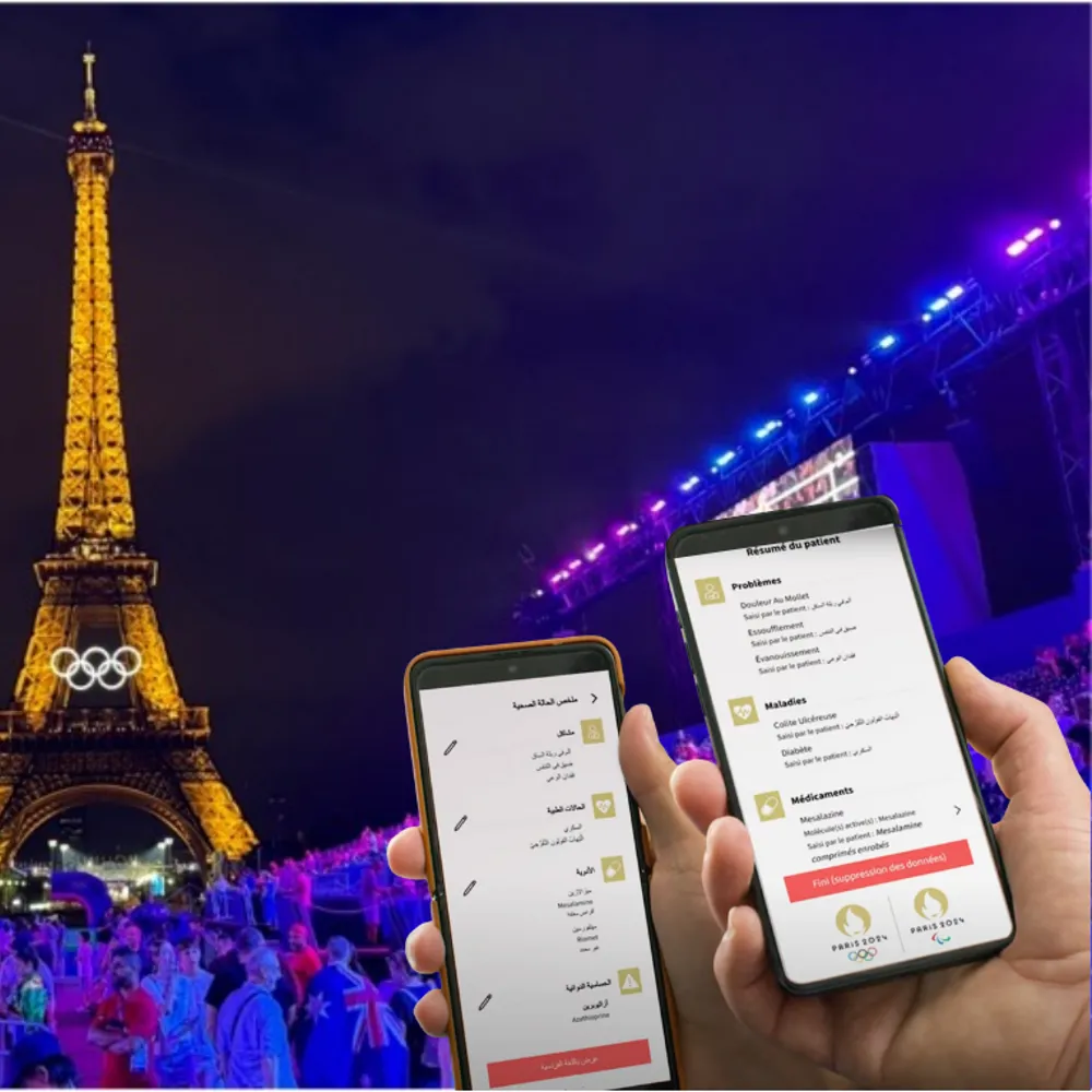 Alt Tex: Humetrix Global Health Communicator being demonstrated at the Paris 2024 Olympic Games.