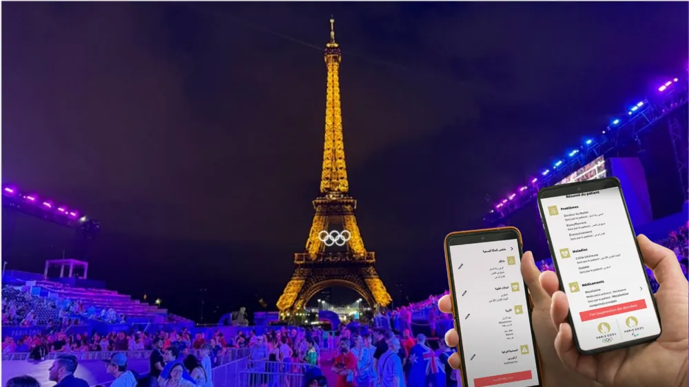 Alt Tex: Humetrix Global Health Communicator being demonstrated at the Paris 2024 Olympic Games.