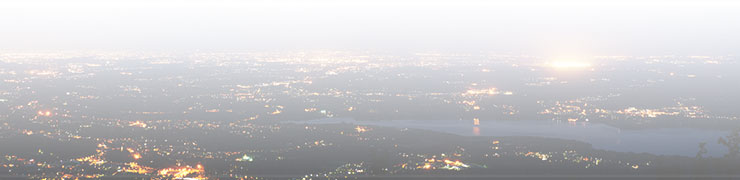 Aerial view of a sunset over a large city